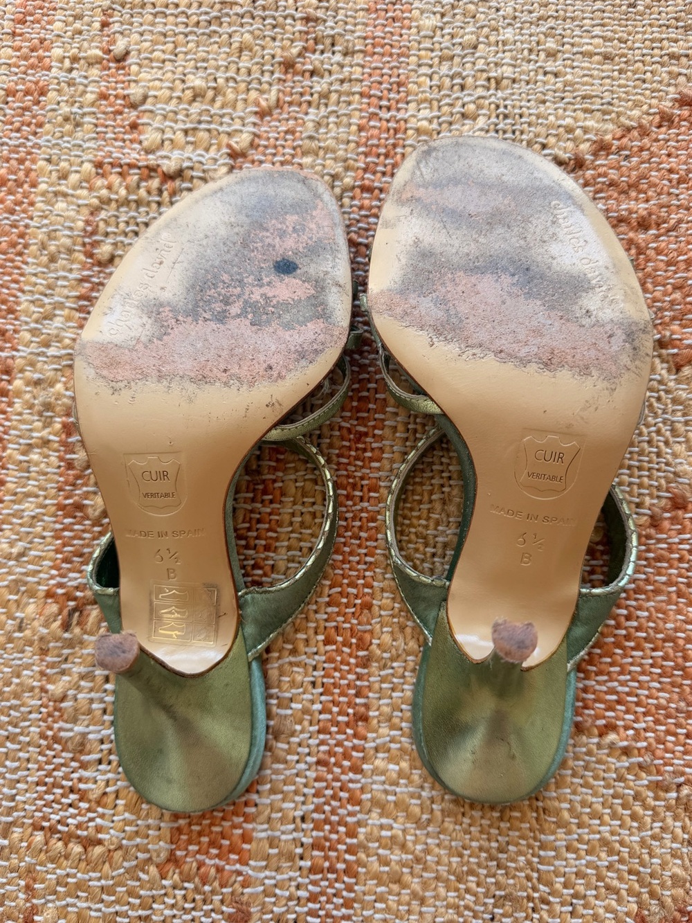 Vintage Y2K Charles David Sage Green Metallic Satin Strappy Sandals Sz 6.5 - Picture 5 of 9